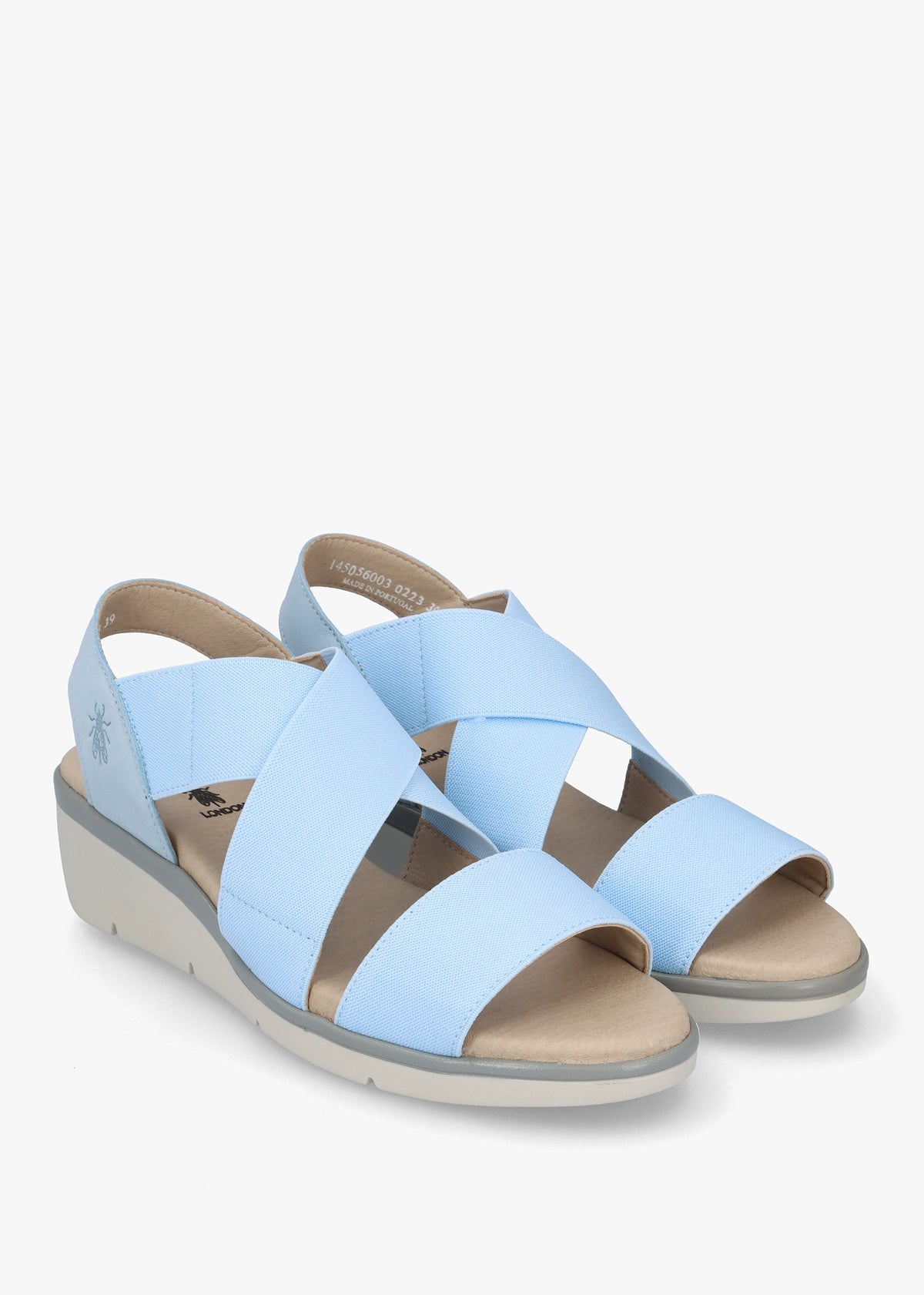 Noli Sky Blue Leather Elasticated Low Wedge Sandals