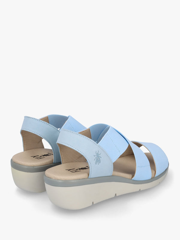 Noli Sky Blue Leather Elasticated Low Wedge Sandals
