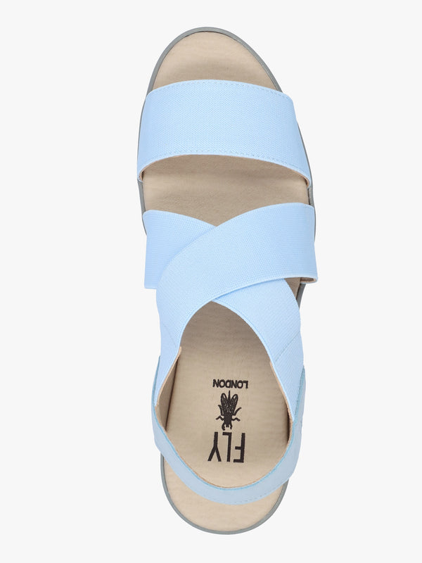 Noli Sky Blue Leather Elasticated Low Wedge Sandals