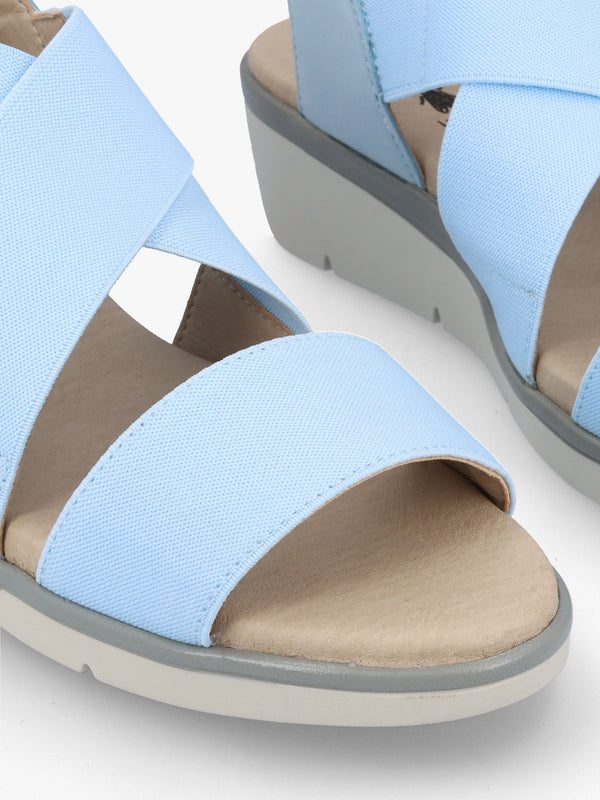 Noli Sky Blue Leather Elasticated Low Wedge Sandals