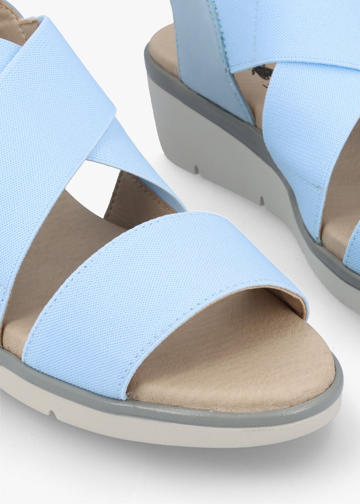 Noli Sky Blue Leather Elasticated Low Wedge Sandals