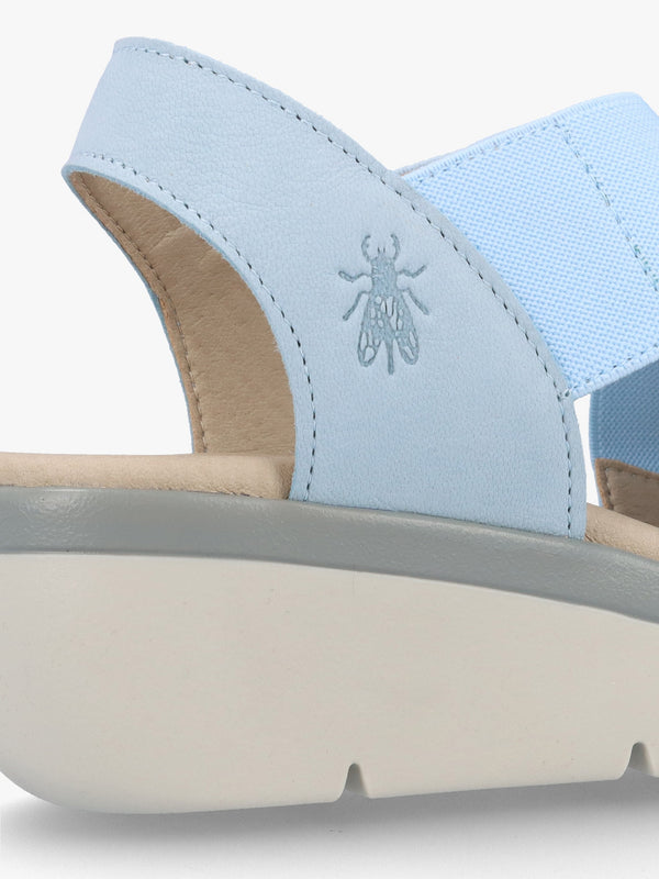 Noli Sky Blue Leather Elasticated Low Wedge Sandals