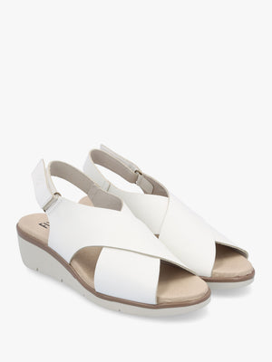 Nabi White Leather Sling Back Low Wedge Sandals