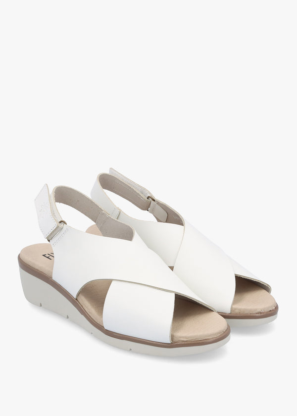 Nabi White Leather Sling Back Low Wedge Sandals