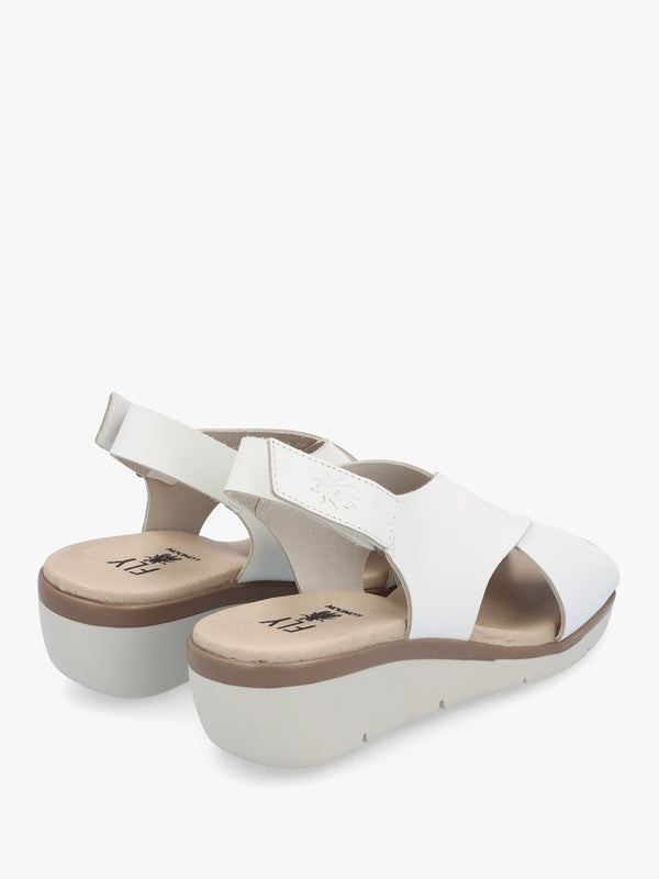 Nabi White Leather Sling Back Low Wedge Sandals