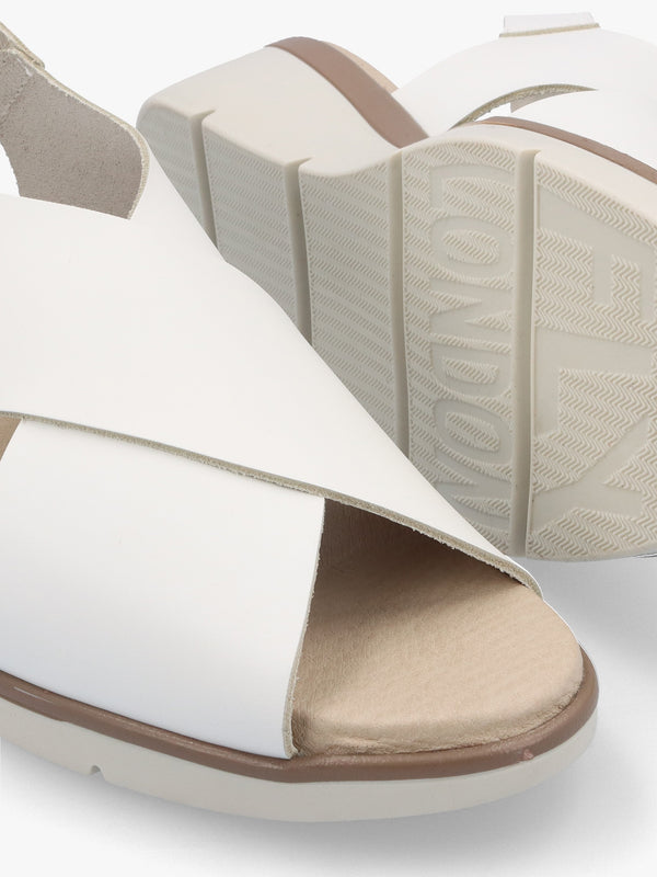 Nabi White Leather Sling Back Low Wedge Sandals