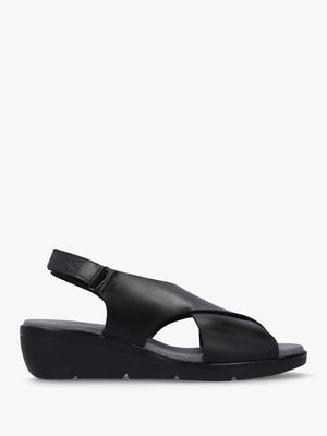 Nabi Black Leather Sling Back Low Wedge Sandals