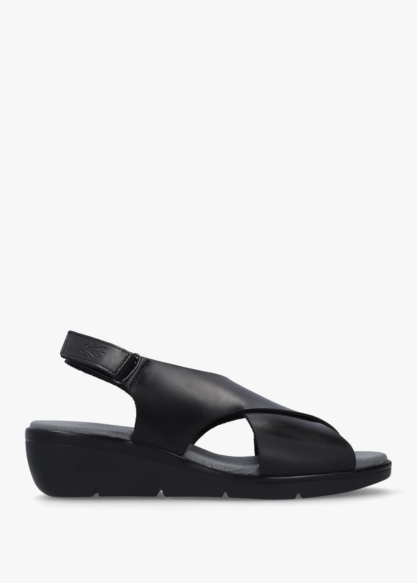 Nabi Black Leather Sling Back Low Wedge Sandals