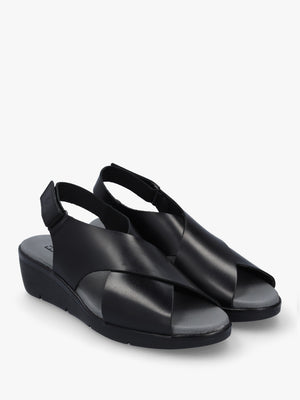Nabi Black Leather Sling Back Low Wedge Sandals