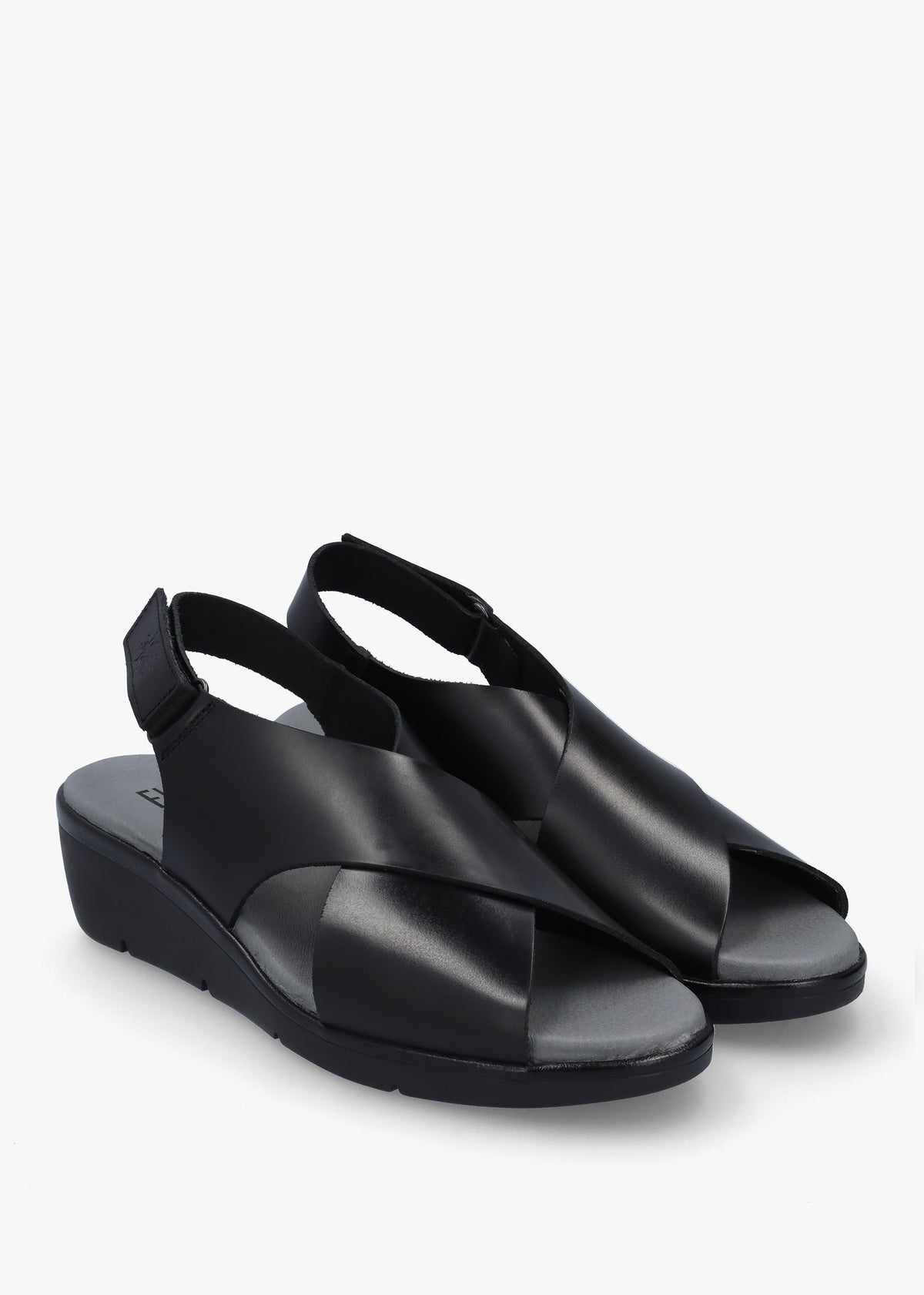 Nabi Black Leather Sling Back Low Wedge Sandals