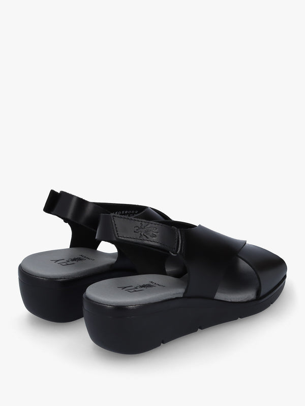 Nabi Black Leather Sling Back Low Wedge Sandals