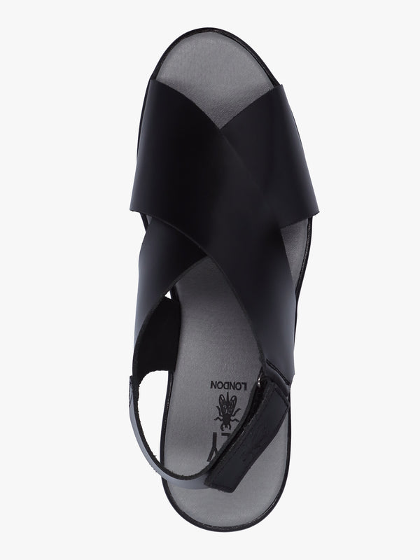 Nabi Black Leather Sling Back Low Wedge Sandals