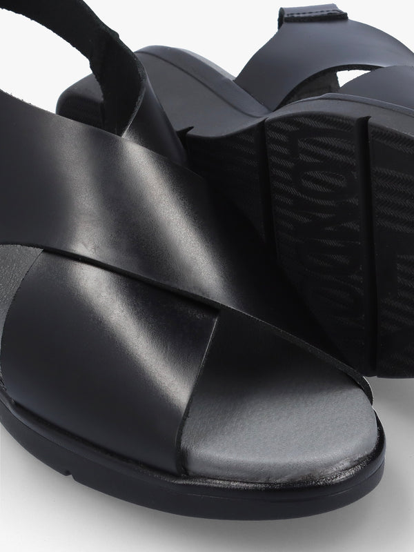 Nabi Black Leather Sling Back Low Wedge Sandals