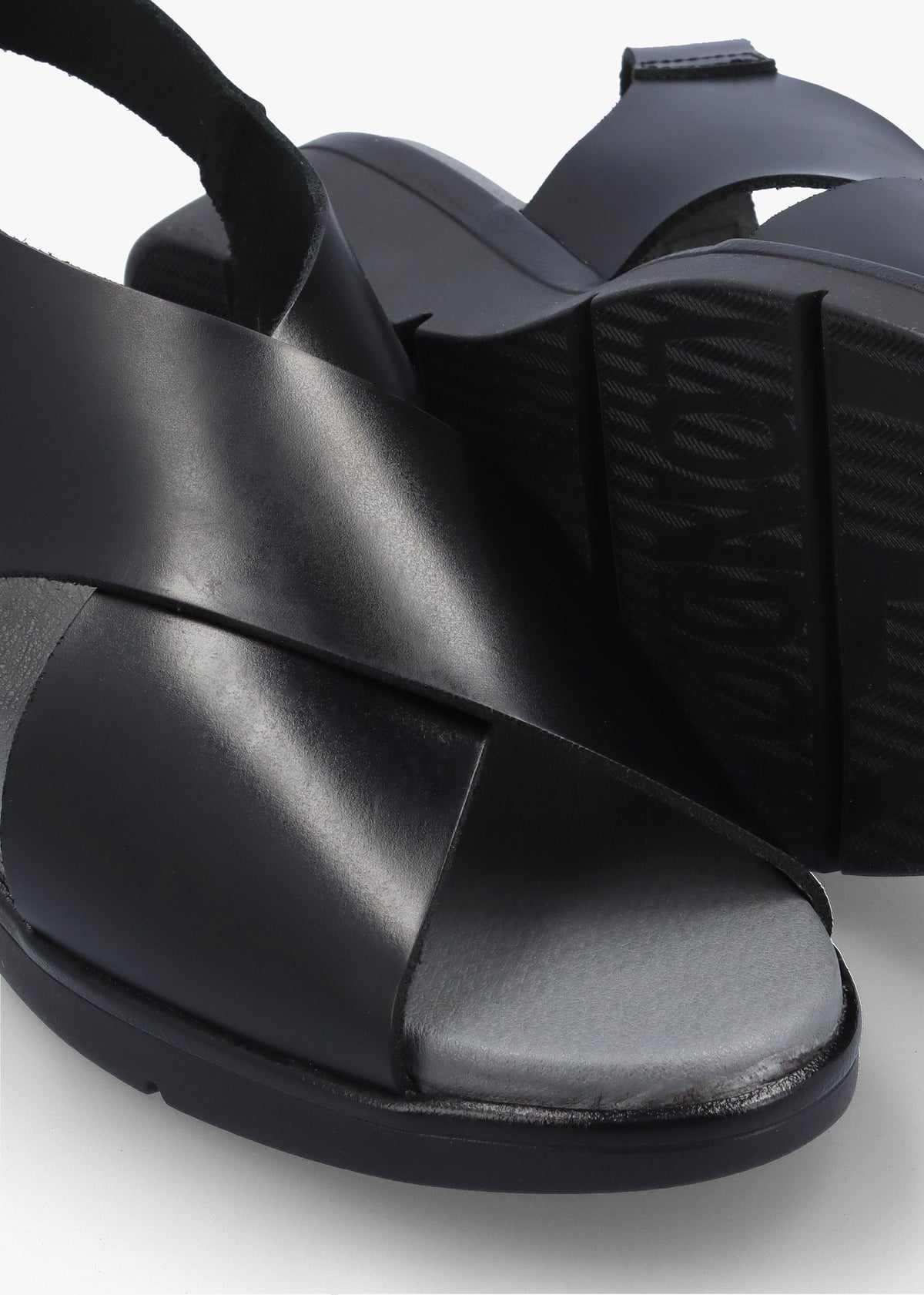 Nabi Black Leather Sling Back Low Wedge Sandals