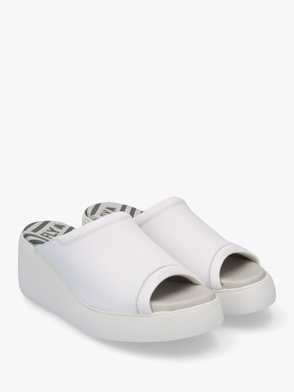 Doli White Leather Wedge Mules