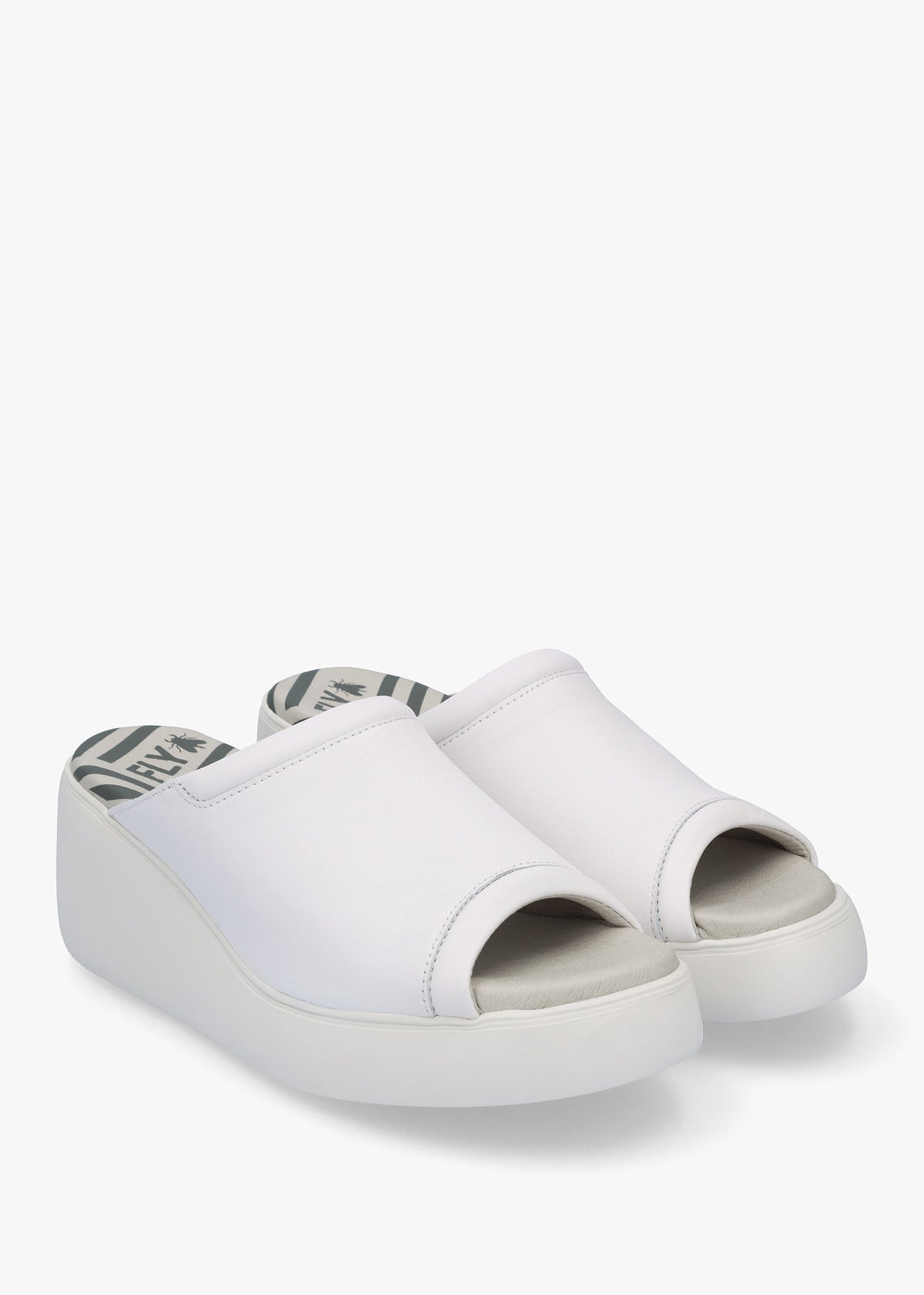Doli White Leather Wedge Mules