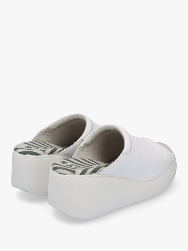 Doli White Leather Wedge Mules