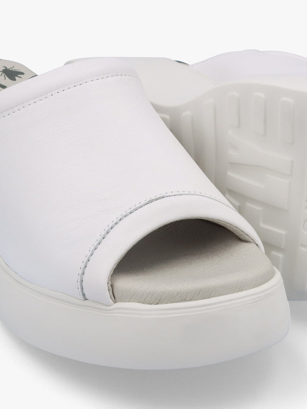 Doli White Leather Wedge Mules