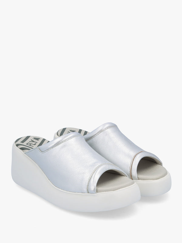 Doli Silver Leather Wedge Mules