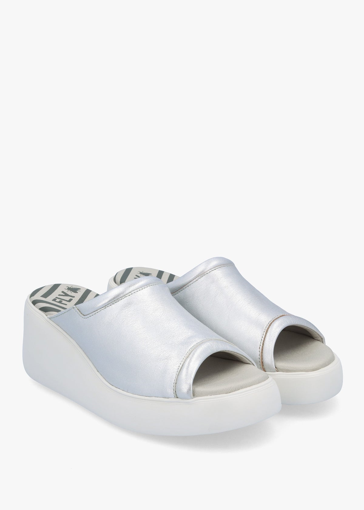 Doli Silver Leather Wedge Mules