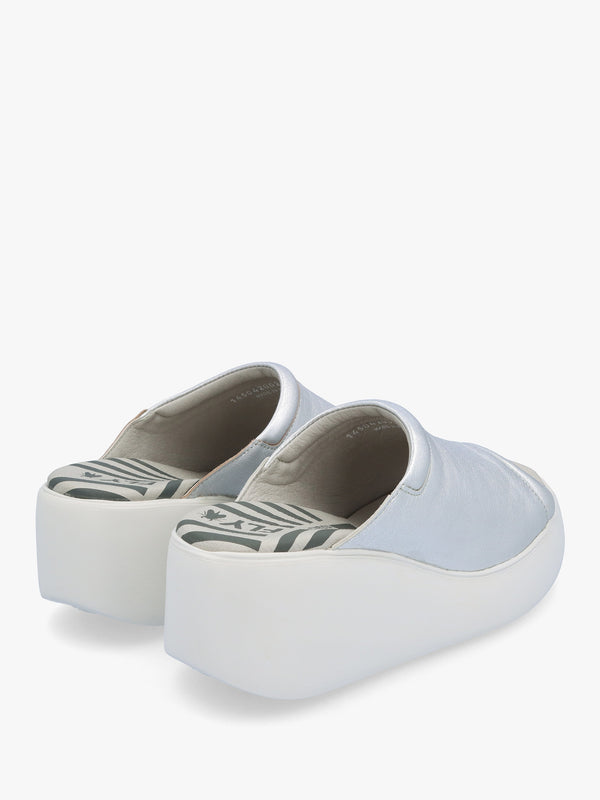 Doli Silver Leather Wedge Mules