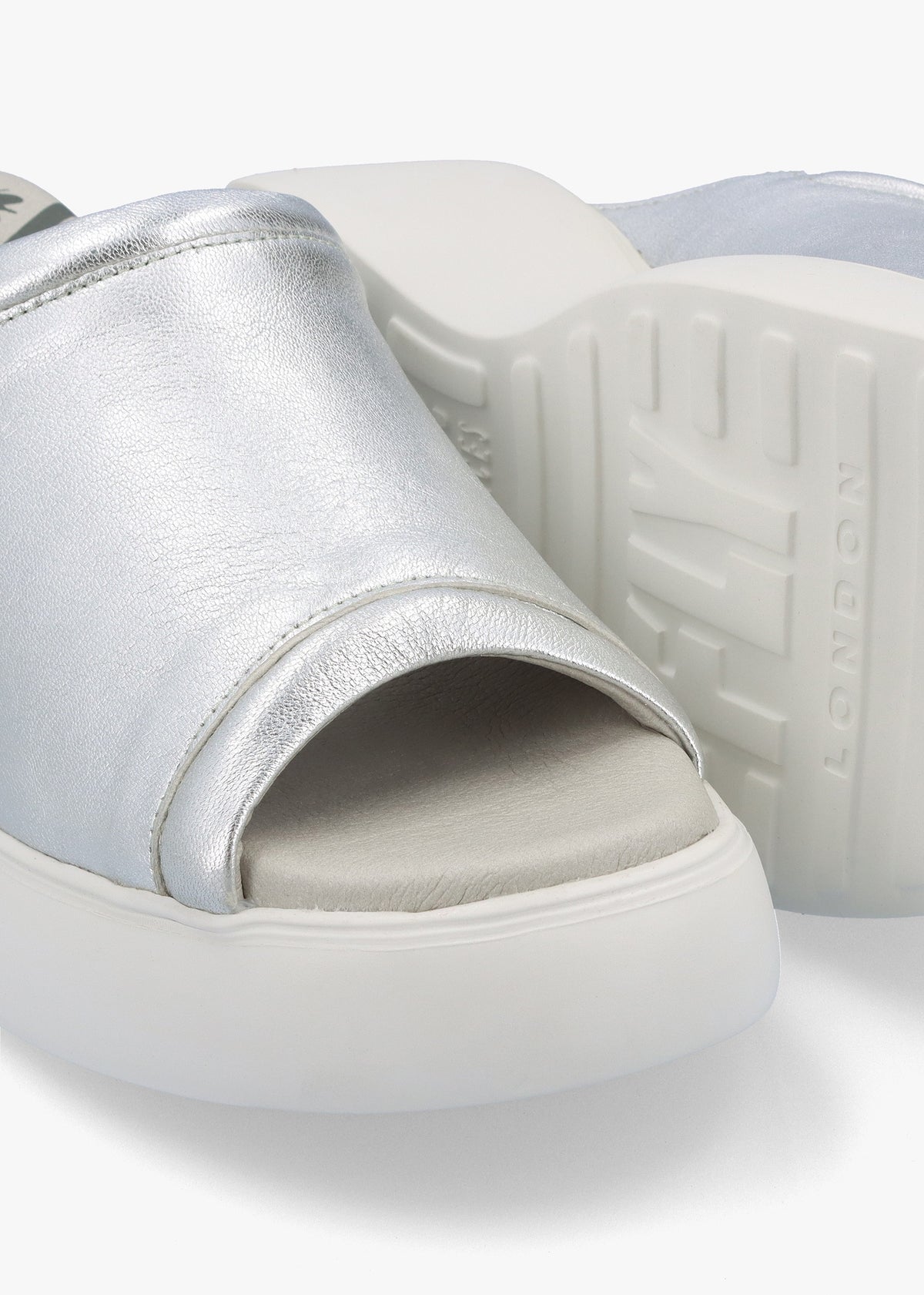 Doli Silver Leather Wedge Mules