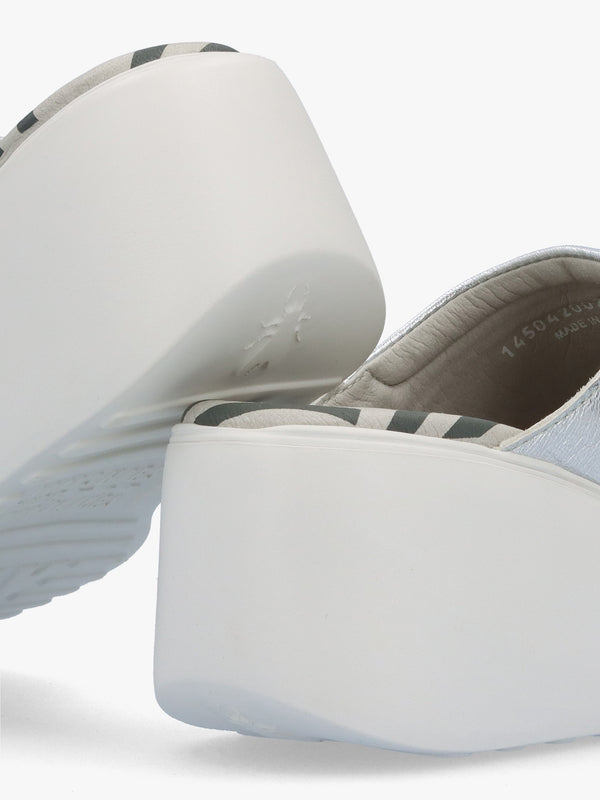 Doli Silver Leather Wedge Mules