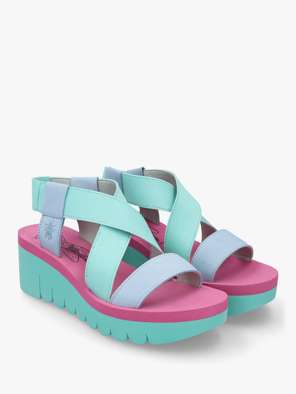 Yabi Sky Spear Lila Leather Mid Wedge Sandals