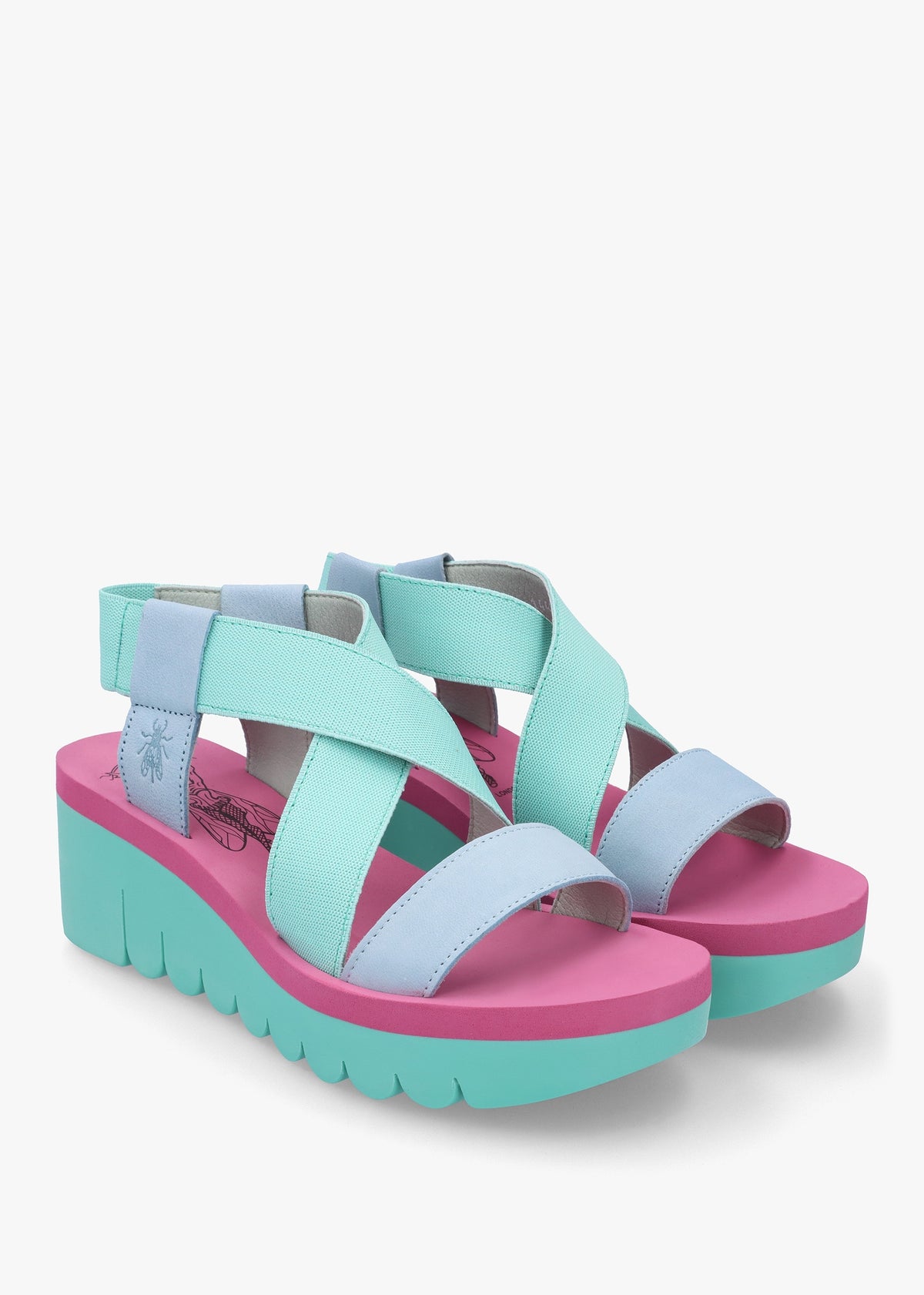 Yabi Sky Spear Lila Leather Mid Wedge Sandals