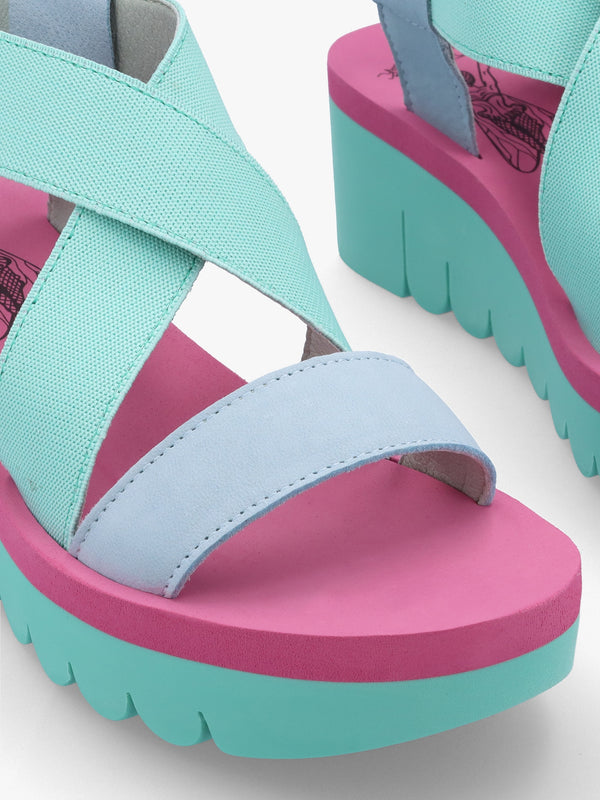 Yabi Sky Spear Lila Leather Mid Wedge Sandals