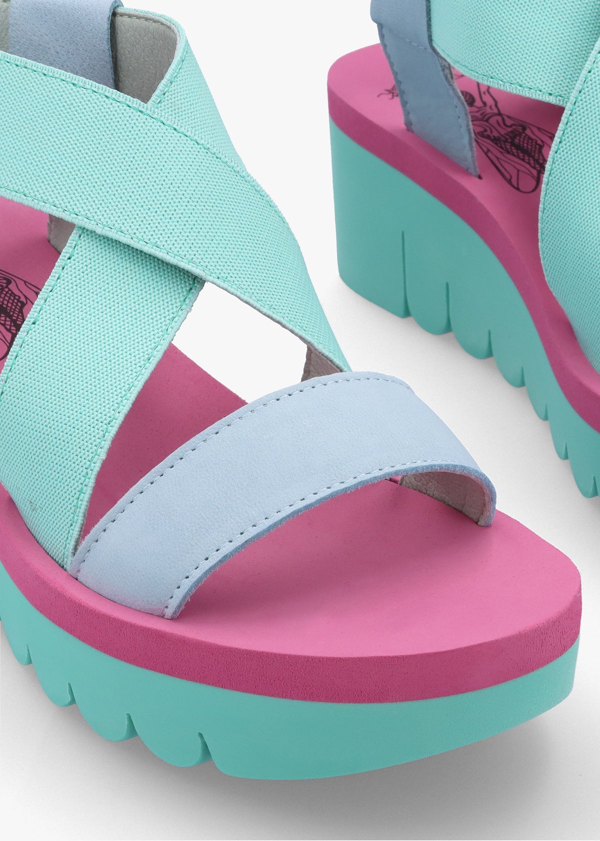 Yabi Sky Spear Lila Leather Mid Wedge Sandals