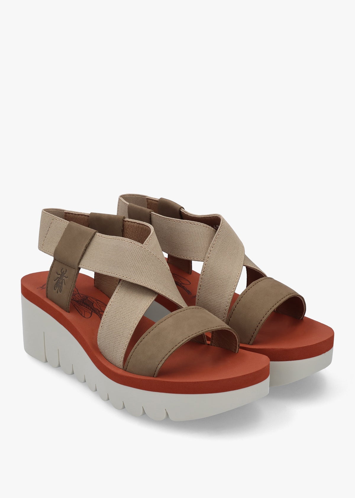 Yabi Multi Beige Brick Leather Mid Wedge Sandals