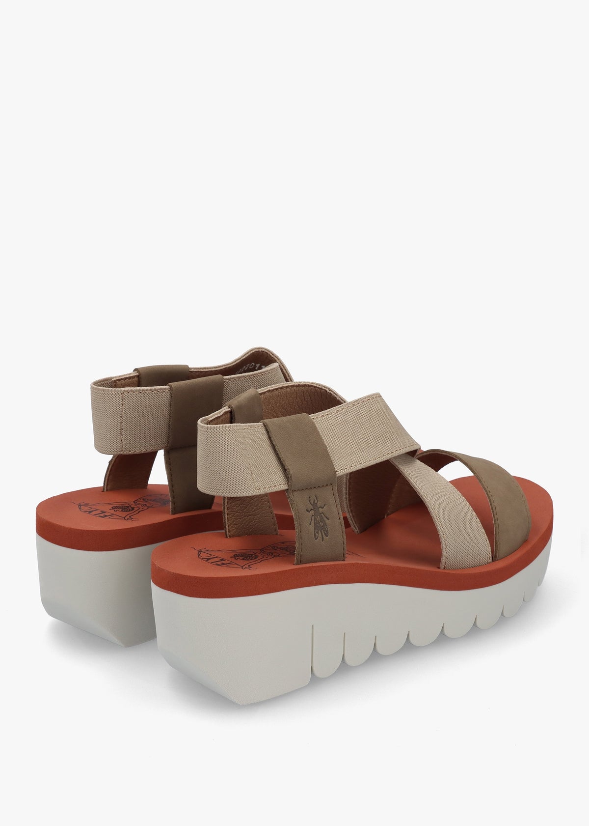Yabi Multi Beige Brick Leather Mid Wedge Sandals