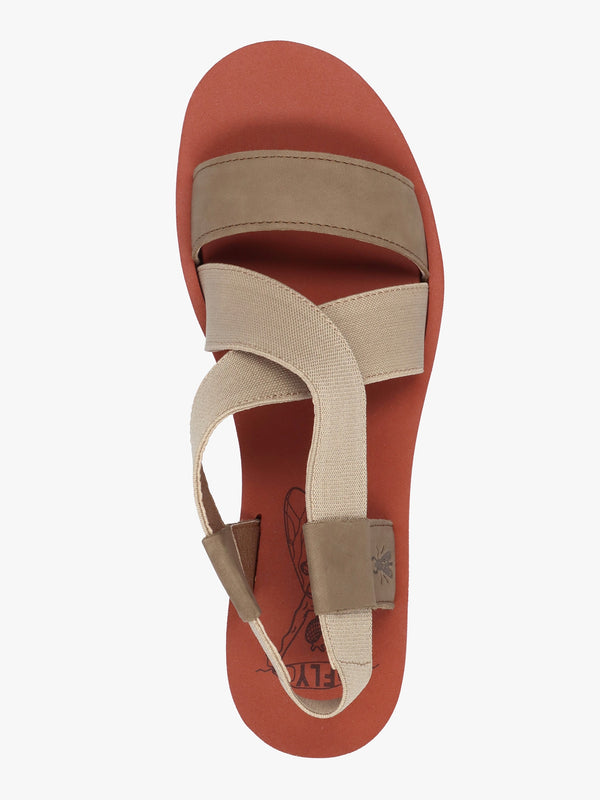 Yabi Multi Beige Brick Leather Mid Wedge Sandals