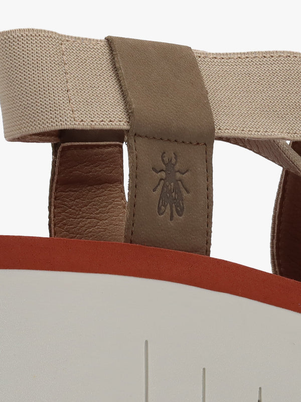 Yabi Multi Beige Brick Leather Mid Wedge Sandals