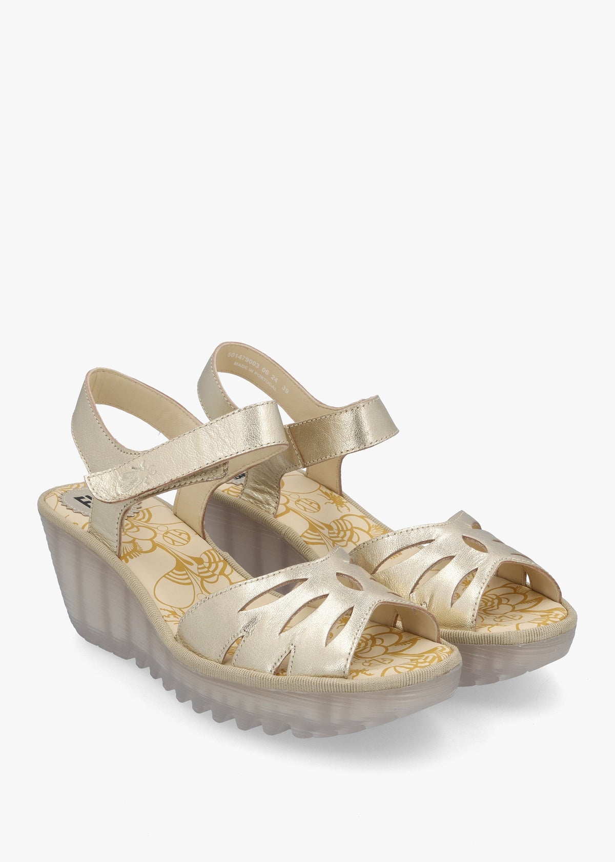 Yazi Gold Leather Wedge Sandals