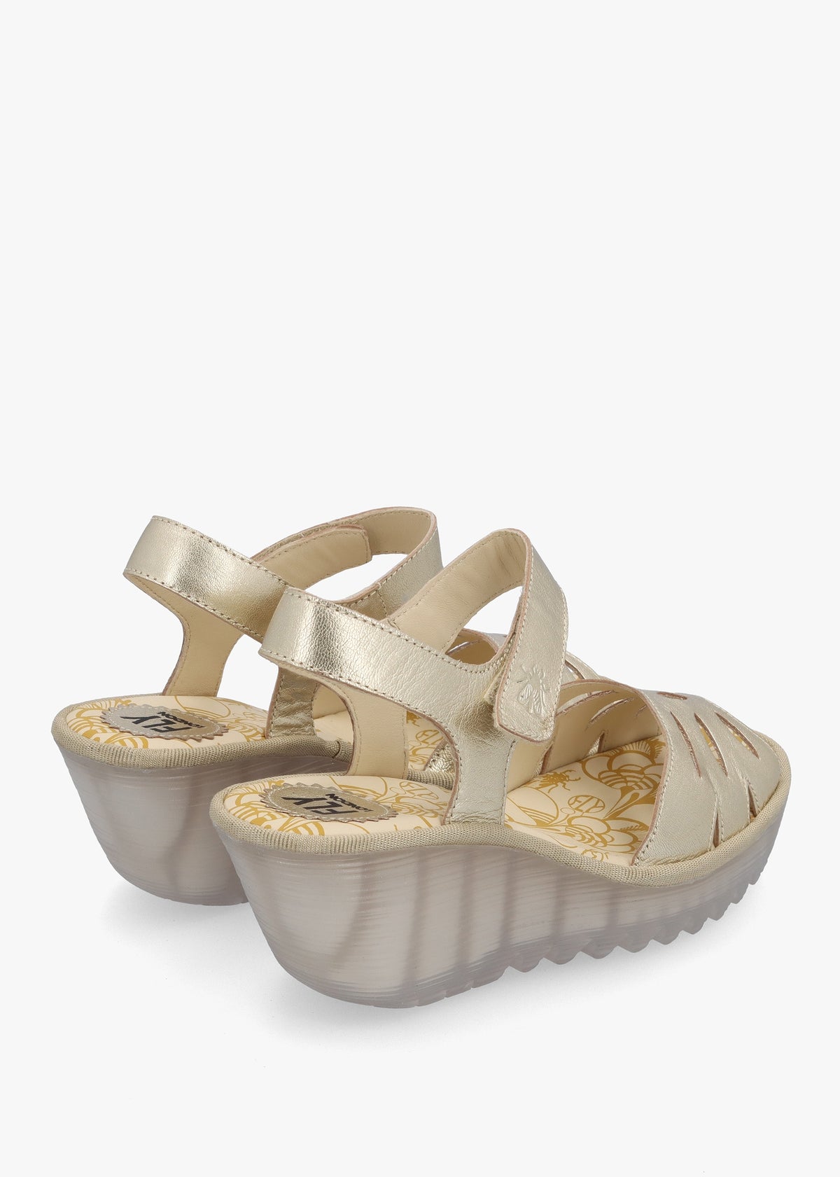 Yazi Gold Leather Wedge Sandals