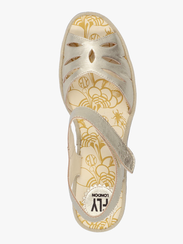 Yazi Gold Leather Wedge Sandals