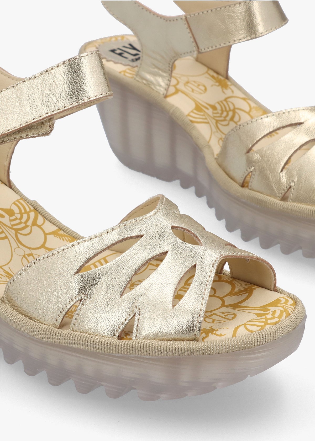 Yazi Gold Leather Wedge Sandals