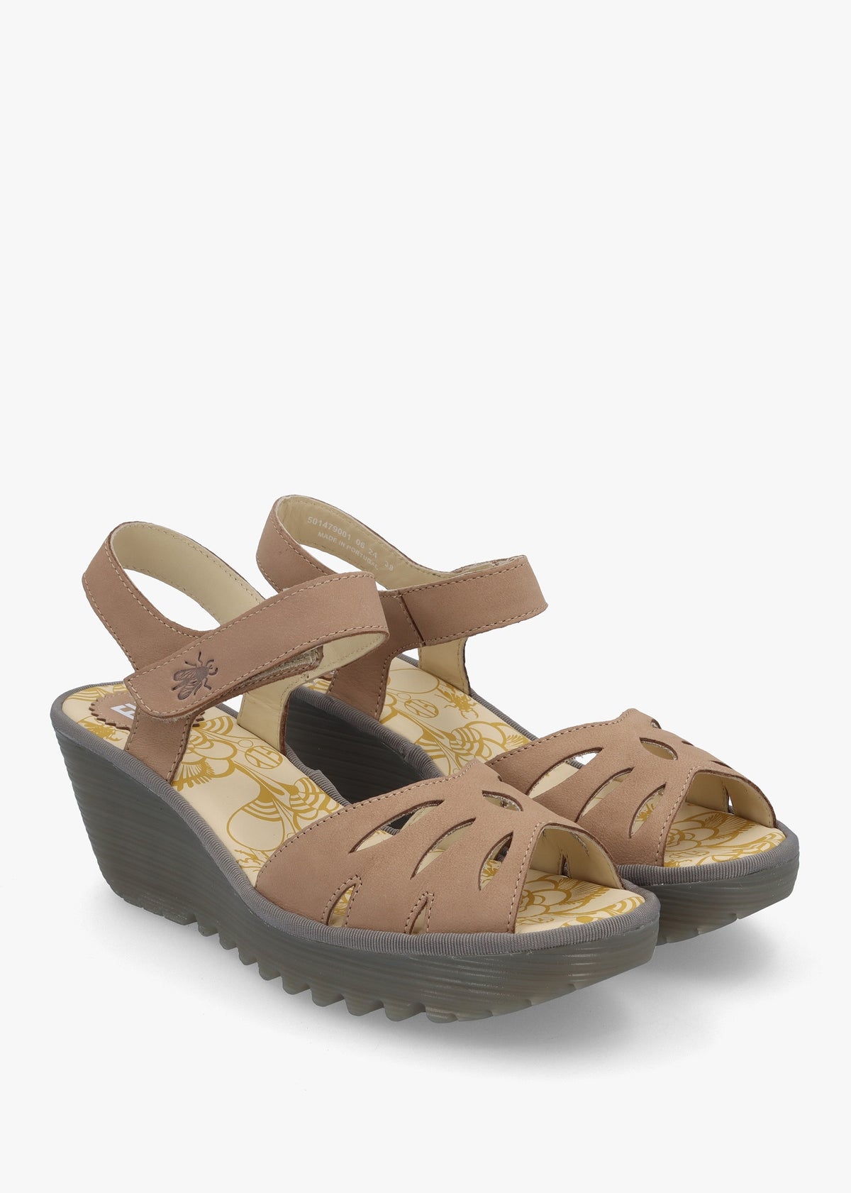 Yazi Taupe Leather Wedge Sandals