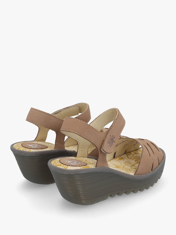 Yazi Taupe Leather Wedge Sandals