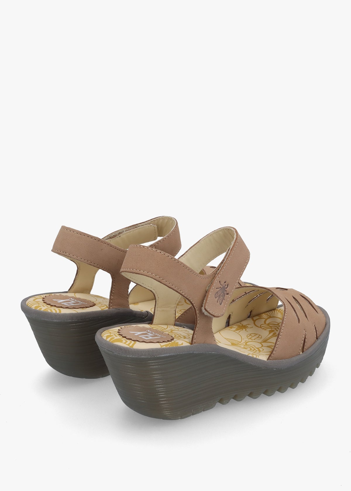 Yazi Taupe Leather Wedge Sandals