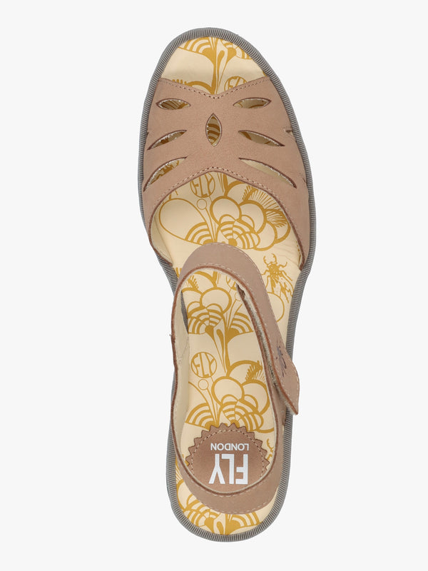 Yazi Taupe Leather Wedge Sandals