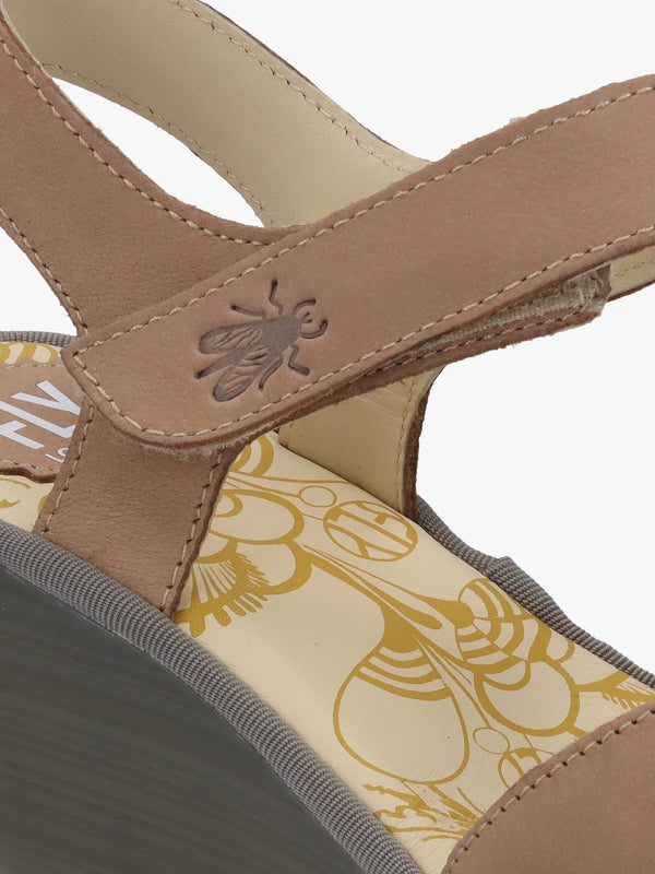 Yazi Taupe Leather Wedge Sandals