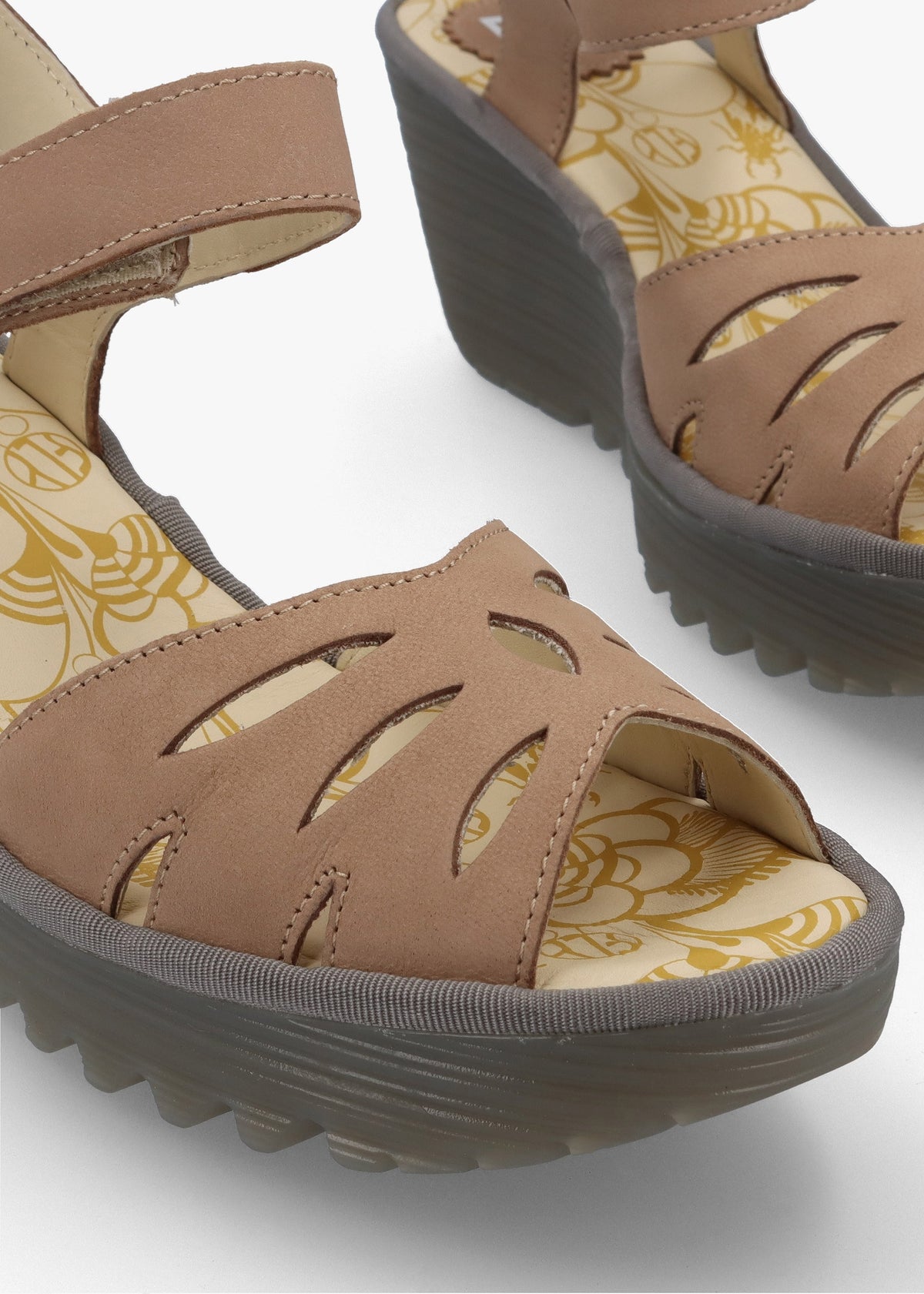 Yazi Taupe Leather Wedge Sandals