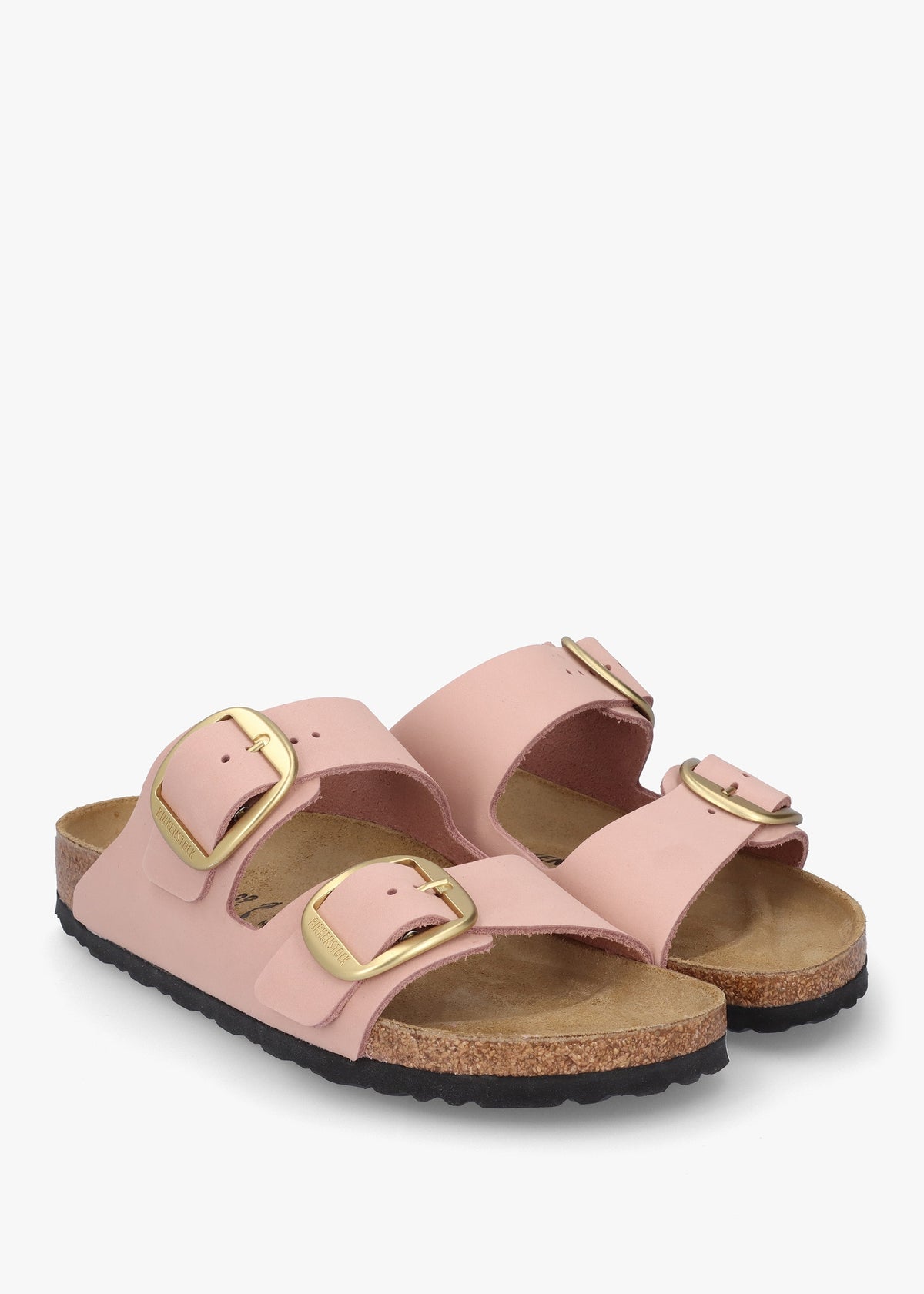 Arizona Big Buckle Soft Pink Nubuck Leather Two Bar Mules
