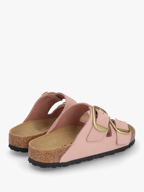 Arizona Big Buckle Soft Pink Nubuck Leather Two Bar Mules