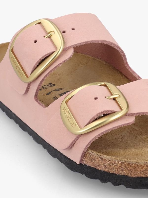 Arizona Big Buckle Soft Pink Nubuck Leather Two Bar Mules