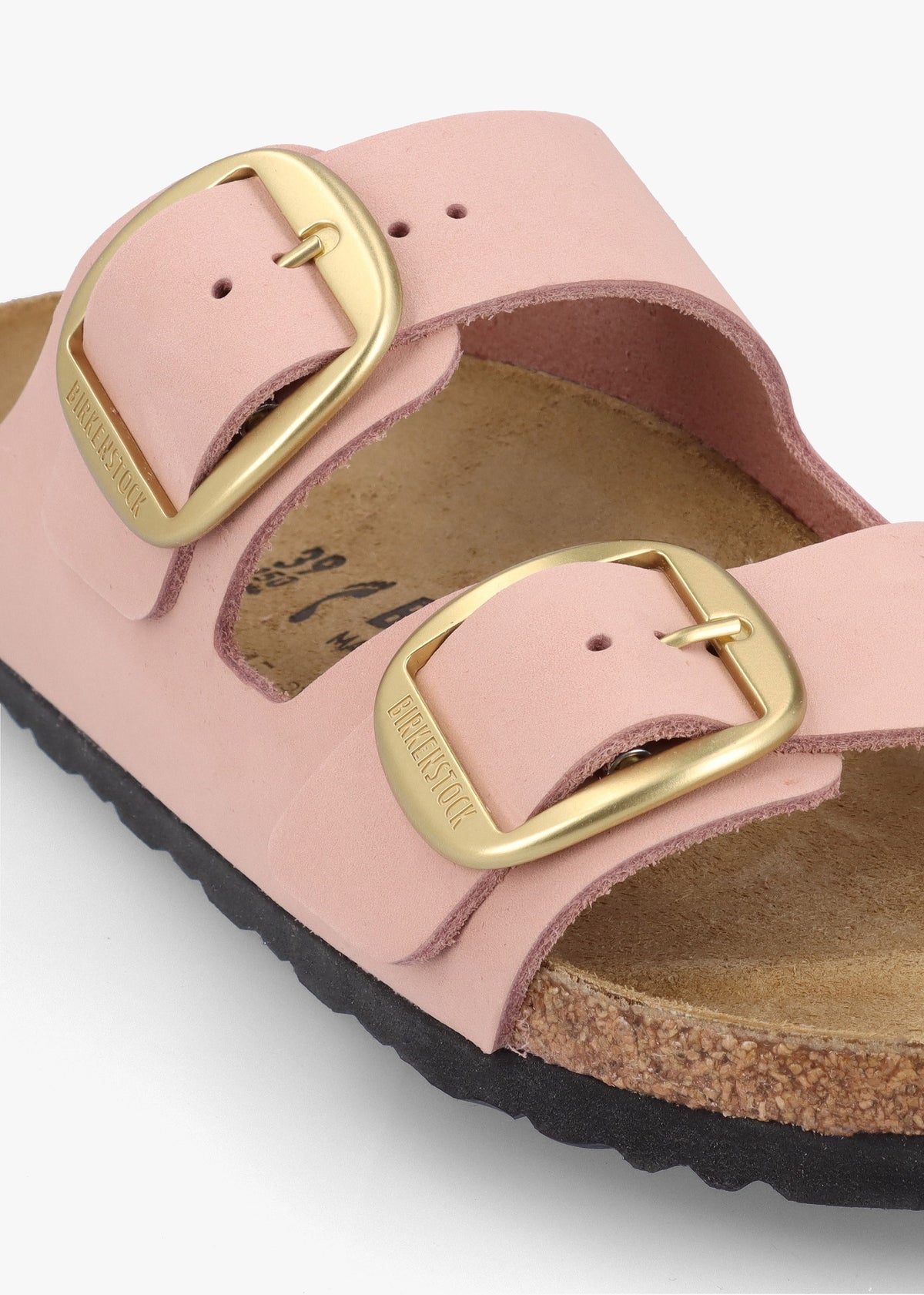 Arizona Big Buckle Soft Pink Nubuck Leather Two Bar Mules