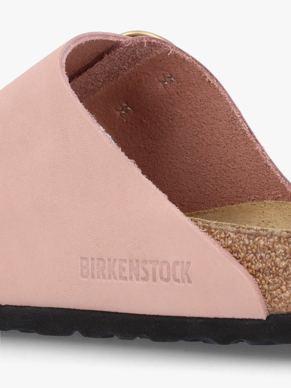 Arizona Big Buckle Soft Pink Nubuck Leather Two Bar Mules